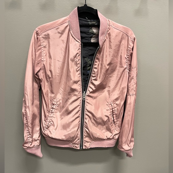 Floral Black Mauve pink reversible Bomber Jacket - Picture 3 of 4